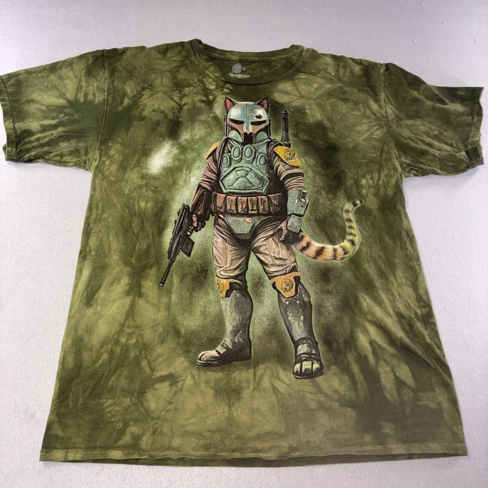 The Mountain Graphic T-Shirt Mens XL Green Boba Fett Cat Tie Dye Bounty Hunter
